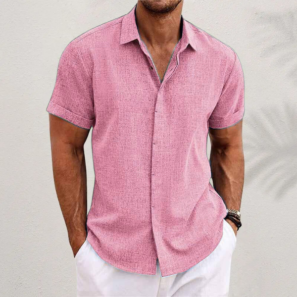 Linen Shirt Men Short Sleeve Lightweight Casual Breathable Open Collar