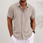 Linen Shirt Men Short Sleeve Lightweight Casual Breathable Open Collar