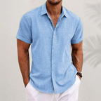Linen Shirt Men Short Sleeve Lightweight Casual Breathable Open Collar