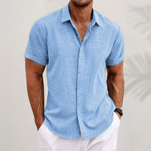 Men Linen Blend Button Shirt Collared Relaxed Fit