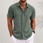 Men Linen Blend Button Shirt Collared Relaxed Fit