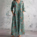 Floral Dress Women V Neck Print Lightweight Breathable Fabric