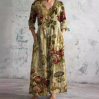 Floral Dress Women V Neck Print Lightweight Breathable Fabric