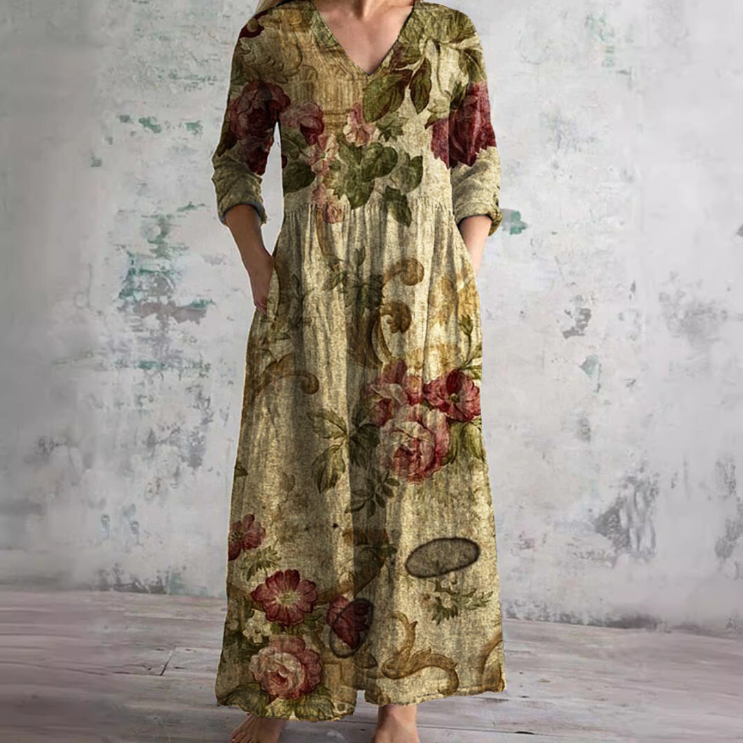 Floral Dress Women V Neck Print Lightweight Breathable Fabric
