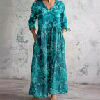 Floral Dress Women V Neck Print Lightweight Breathable Fabric