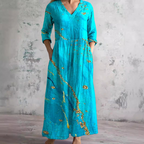 Floral Dress Women V Neck Print Lightweight Breathable Fabric