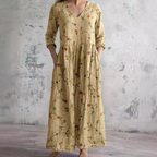 Floral Dress Women V Neck Print Lightweight Breathable Fabric