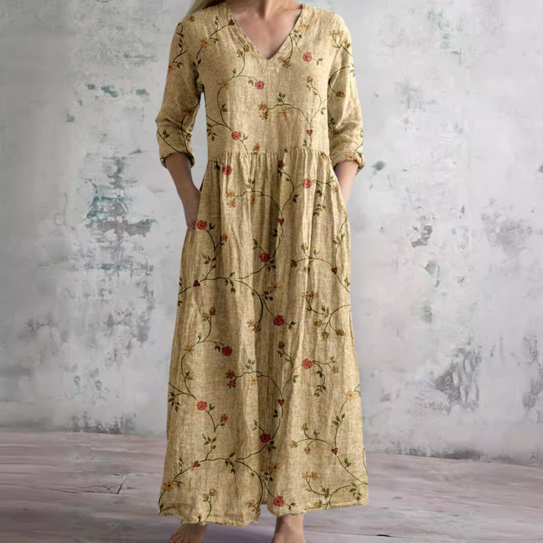 Floral Dress Women V Neck Print Lightweight Breathable Fabric