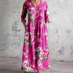 Floral Dress Women V Neck Print Lightweight Breathable Fabric