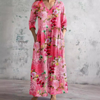 Floral Dress Women V Neck Print Lightweight Breathable Fabric
