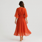 Midi Dress V Neck Wrap Waist Tie Layered Hem | Honor