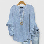 Women Floral Blouse Ruffled Sleeves V Neck