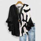 Women Floral Blouse Ruffled Sleeves V Neck