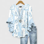 Women Floral Blouse Ruffled Sleeves V Neck