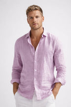 Linen Shirt Men Long Sleeve Button Front Collared Casual