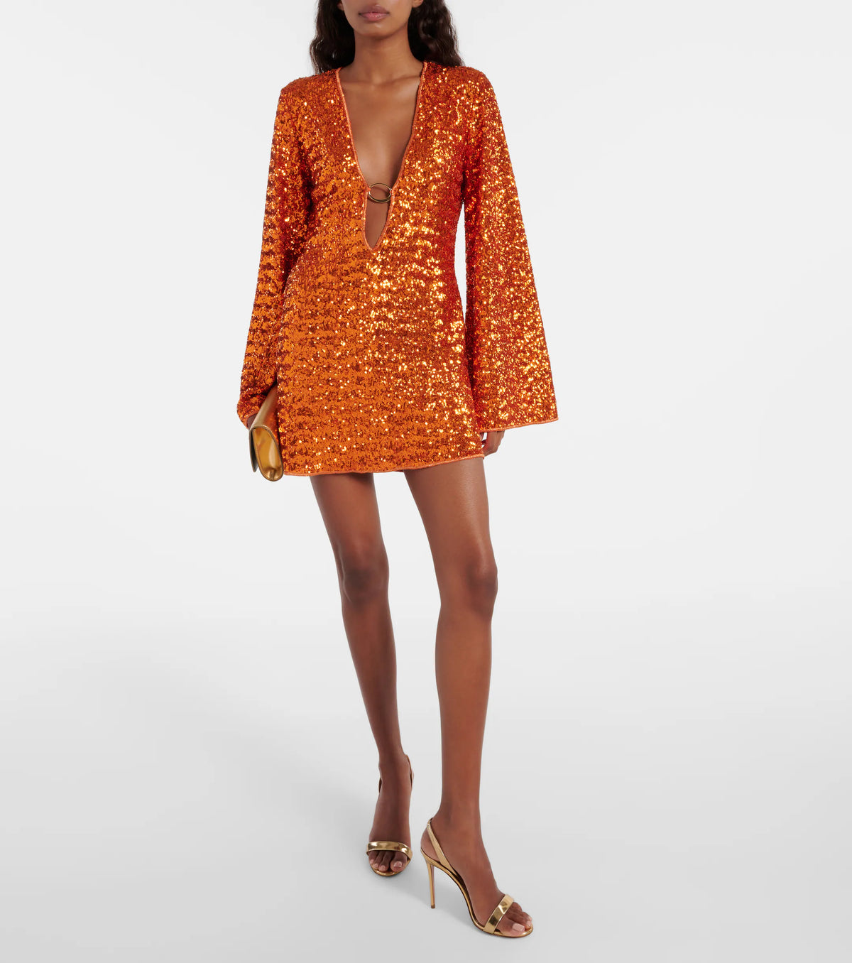 Sequin Dress Womens Mini Wide Sleeve Deep V Neck Sparkly Glitter
