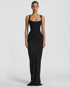 Maxi Dress Corset Bodice Draped Skirt Square Neckline | Clea
