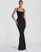 Maxi Dress Corset Bodice Draped Skirt Square Neckline | Clea