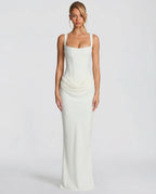 Maxi Dress Corset Bodice Draped Skirt Square Neckline | Clea