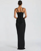 Maxi Dress Corset Bodice Draped Skirt Square Neckline | Clea