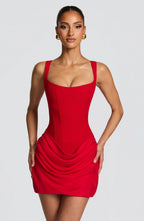 Mini Dress | Square Neckline, Draped Skirt, Lace-Up Back | Kestrel