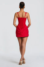 Mini Dress | Square Neckline, Draped Skirt, Lace-Up Back | Kestrel