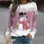 Christmas Sweater Women Snowman Print Stretch Holiday Pullover