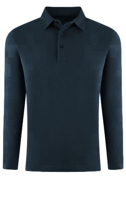 Men Polo Shirt Long Sleeve 100 Percent Pima Cotton Navy Blue Golf