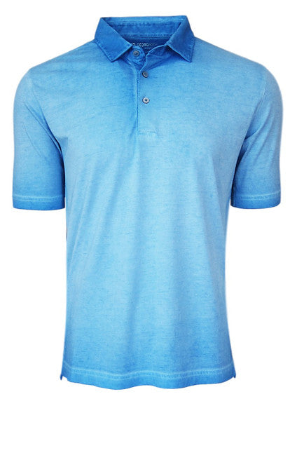 Men Polo Shirt Pima Cotton Garment Dyed Short Sleeve Blue Lagoon