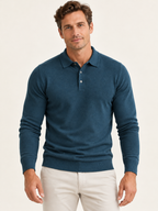 Men Polo Shirt Long Sleeve Knitted Ribbed Cuff Autumn Winter