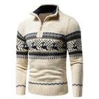Christmas Jumper Men | Warm Cotton Blend Zip High Neck Regular Fit