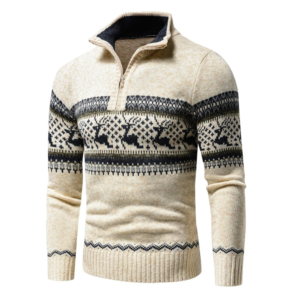 Christmas Jumper Men | Warm Cotton Blend Zip High Neck Regular Fit
