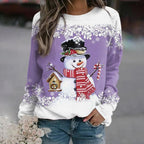 Christmas Sweater Women Snowman Print Stretch Holiday Pullover