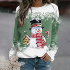 Christmas Sweater Women Snowman Print Stretch Holiday Pullover