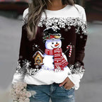 Christmas Sweater Women Snowman Print Stretch Holiday Pullover