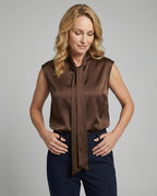 Nina | Sleeveless Bow Blouse | Women's Satin Viscose | Flowy, Office