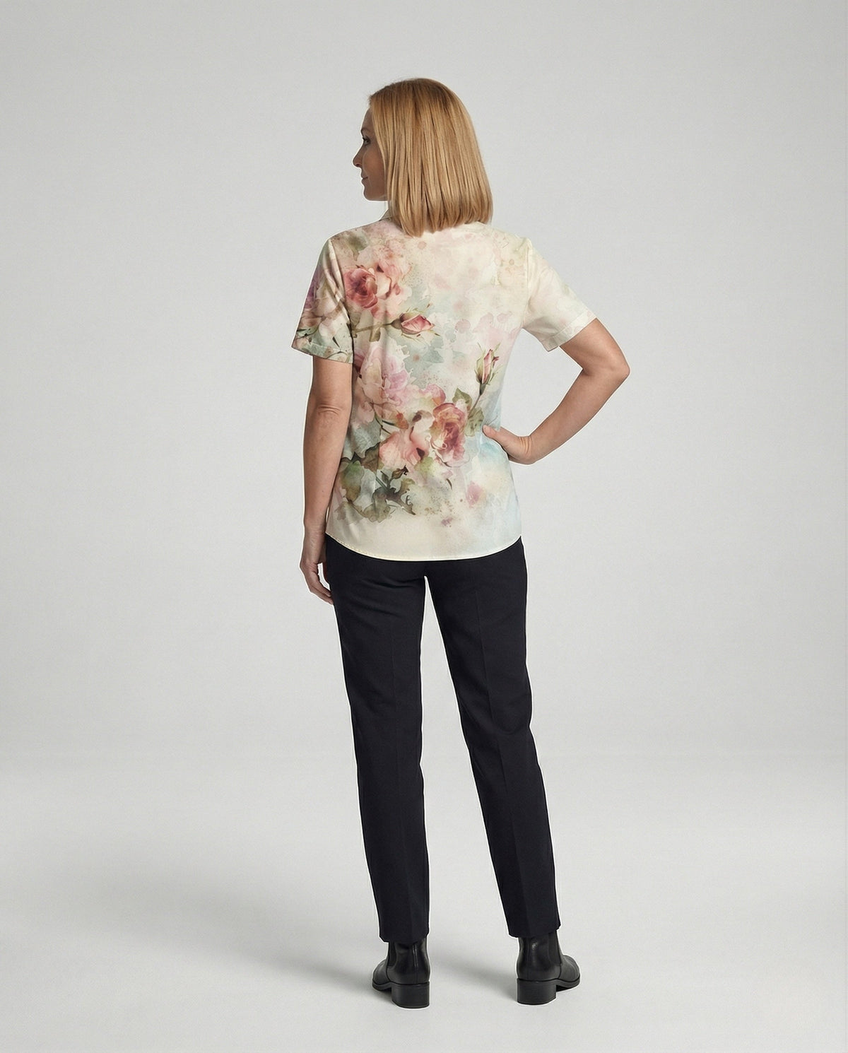 Zara | Women's Shirt Blouse | Watercolour Floral, Side Slits | Short Sleeve