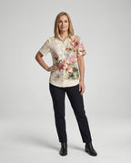 Zara | Women's Shirt Blouse | Watercolour Floral, Side Slits | Short Sleeve