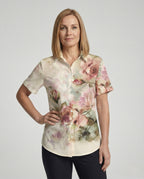 Zara | Women's Shirt Blouse | Watercolour Floral, Side Slits | Short Sleeve