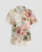 Zara | Women's Shirt Blouse | Watercolour Floral, Side Slits | Short Sleeve