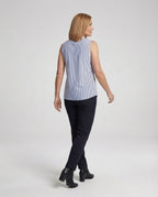 Faye | Women's Sleeveless Blouse | Blue Striped, Stand Collar | Office