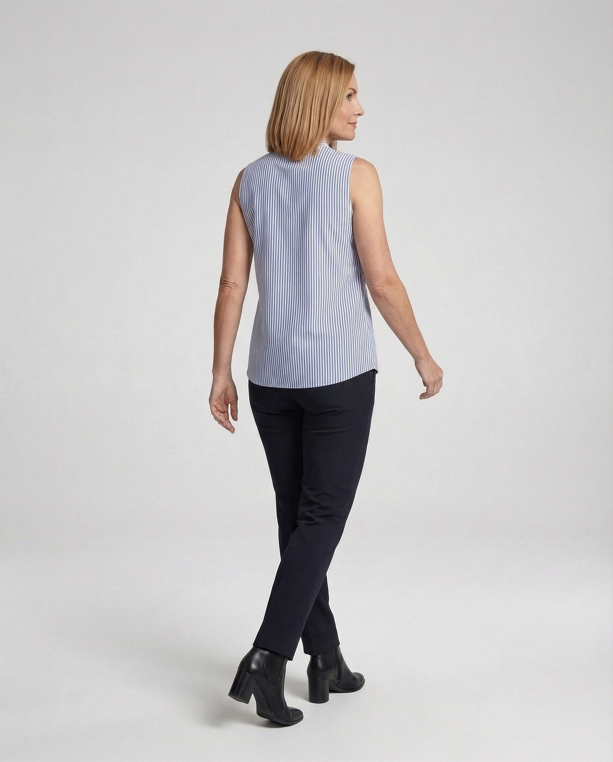 Faye | Women's Sleeveless Blouse | Blue Striped, Stand Collar | Office