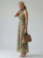 Midi Dress Floral Halter Gathered Bodice Sleeveless | Soraya