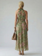 Midi Dress Floral Halter Gathered Bodice Sleeveless | Soraya