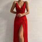 Faye | Women's Maxi Evening Dress | Cross Neckline, Slit | Formal Gown