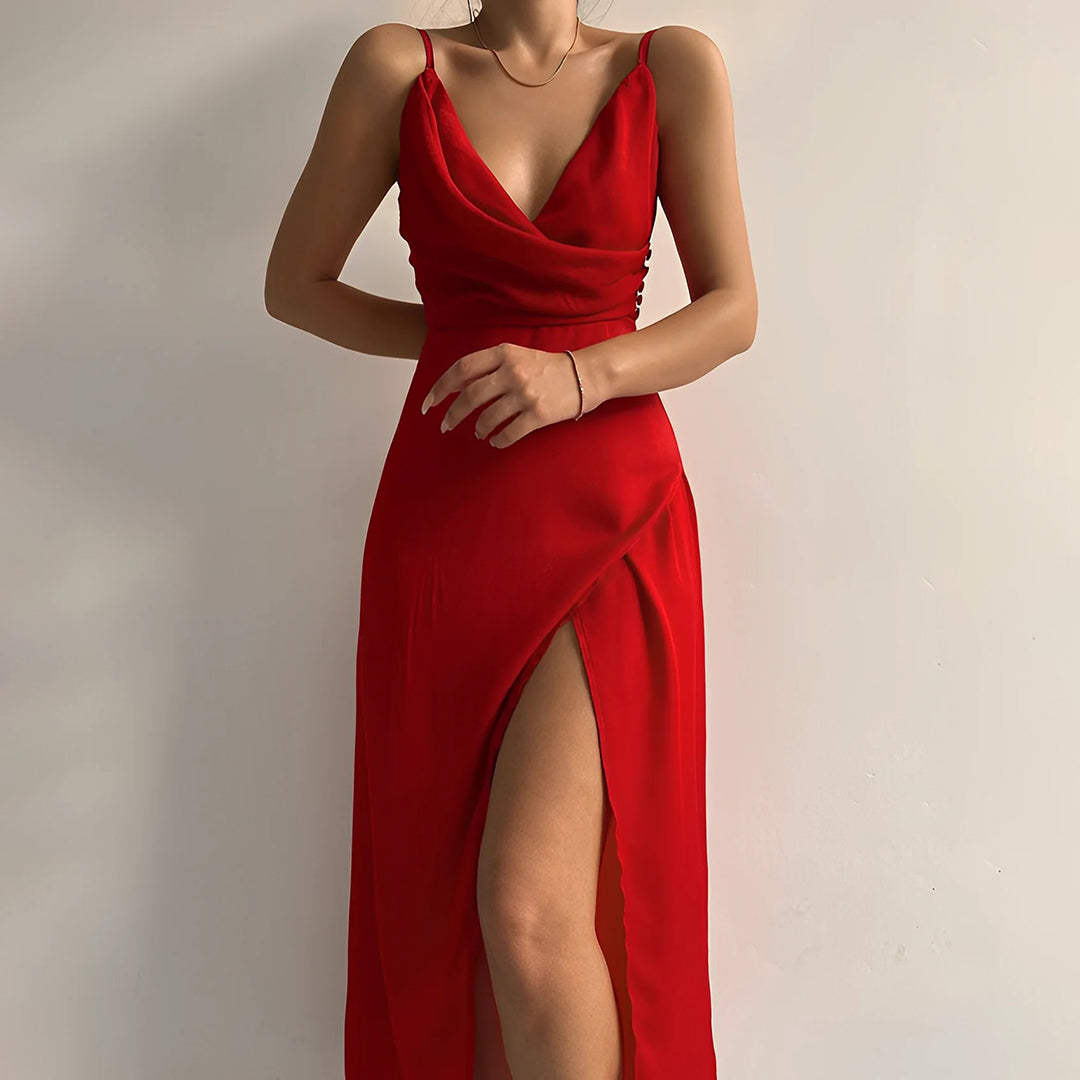 Faye | Women's Maxi Evening Dress | Cross Neckline, Slit | Formal Gown