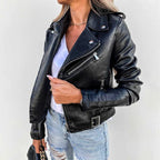 Ottoline | Women's Biker Jacket | Lapel Collar, Structured Fit | Black & Burgundy