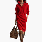 Women Midi Dress Long Sleeve High Neck