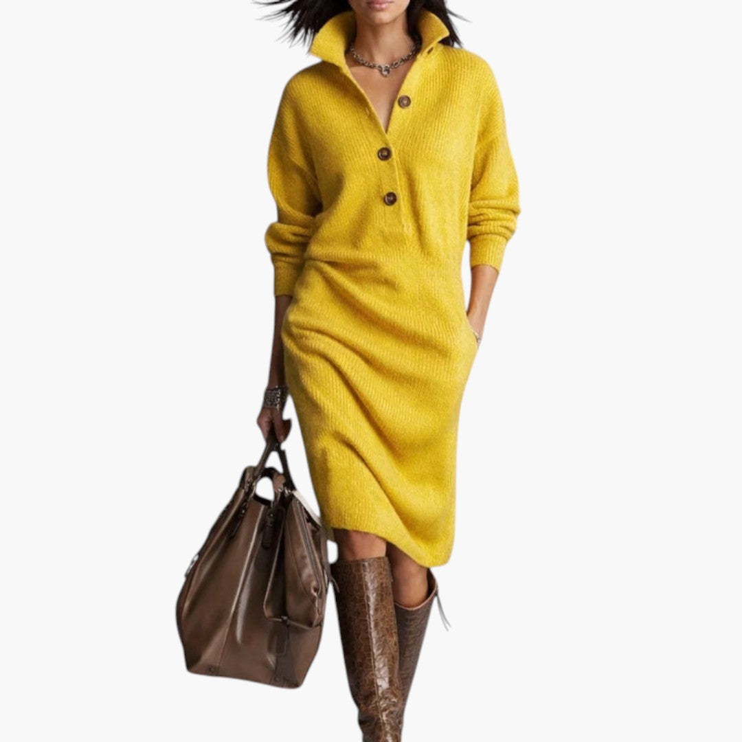 Women Midi Dress Long Sleeve High Neck
