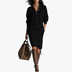 Women Midi Dress Long Sleeve High Neck